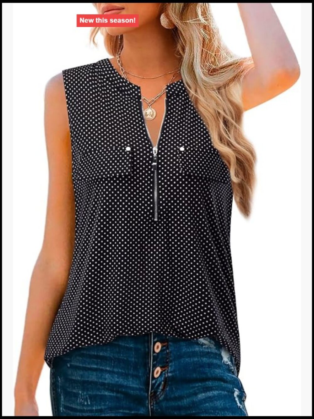 Sleeveless V-Neck Zipper Tunic Tank Top - Business Casual Work Blouse -